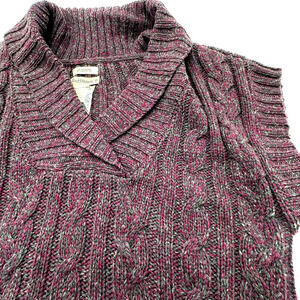 RUFF HEWN XL Purple Wool Cable Knit Cowl Neck Short Sleeve Tunic Sweater Dress